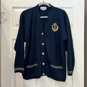 Bay Point Threads Cardigan Acrylic Navy Blue Nautical Preppy Academia Coastal XL